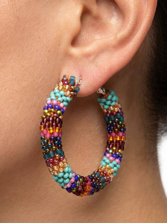 Fireside Tapestry Textile Hoop Earrings