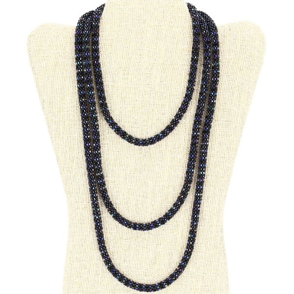 Iridescent & Matte Black Semisolid 63" Triple-Wrapper Necklace - LOTUS SKY Nepal Bracelets