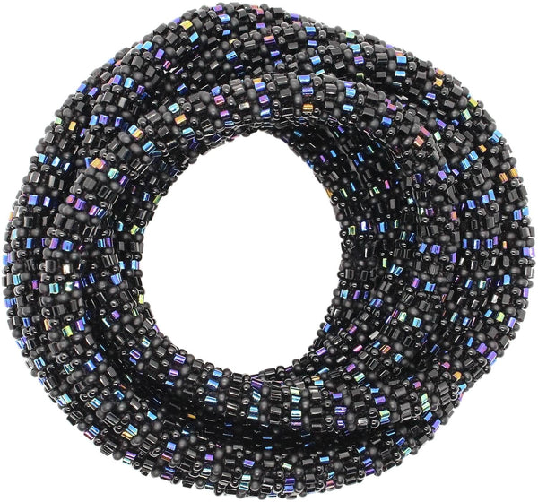 Iridescent & Matte Black Semisolid 63" Triple-Wrapper Necklace - LOTUS SKY Nepal Bracelets