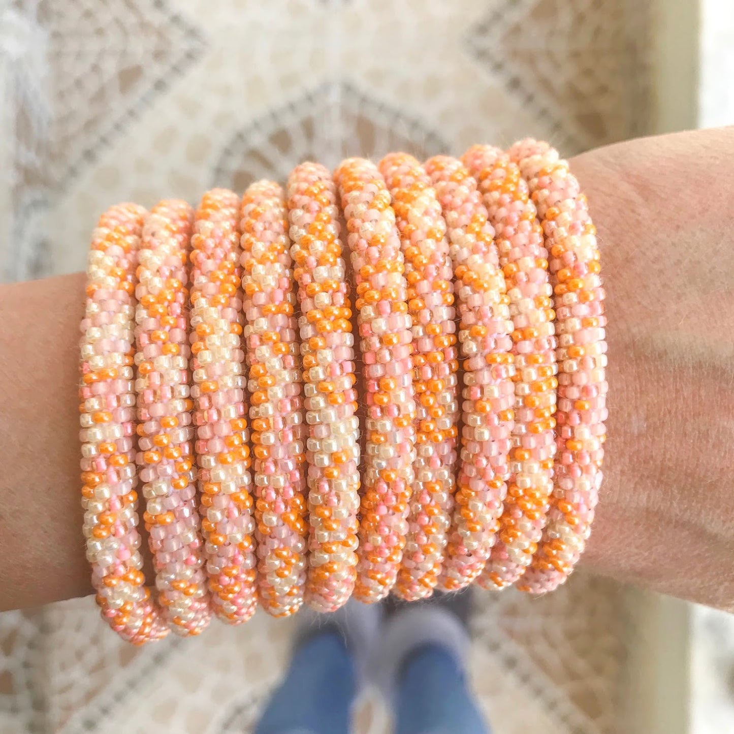 Peach Sorbet Confetti - LOTUS SKY Nepal Bracelets