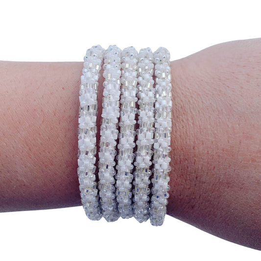 Classic White "Slender Stacker" Bracelet - LARGE ONLY! - LOTUS SKY Nepal Bracelets