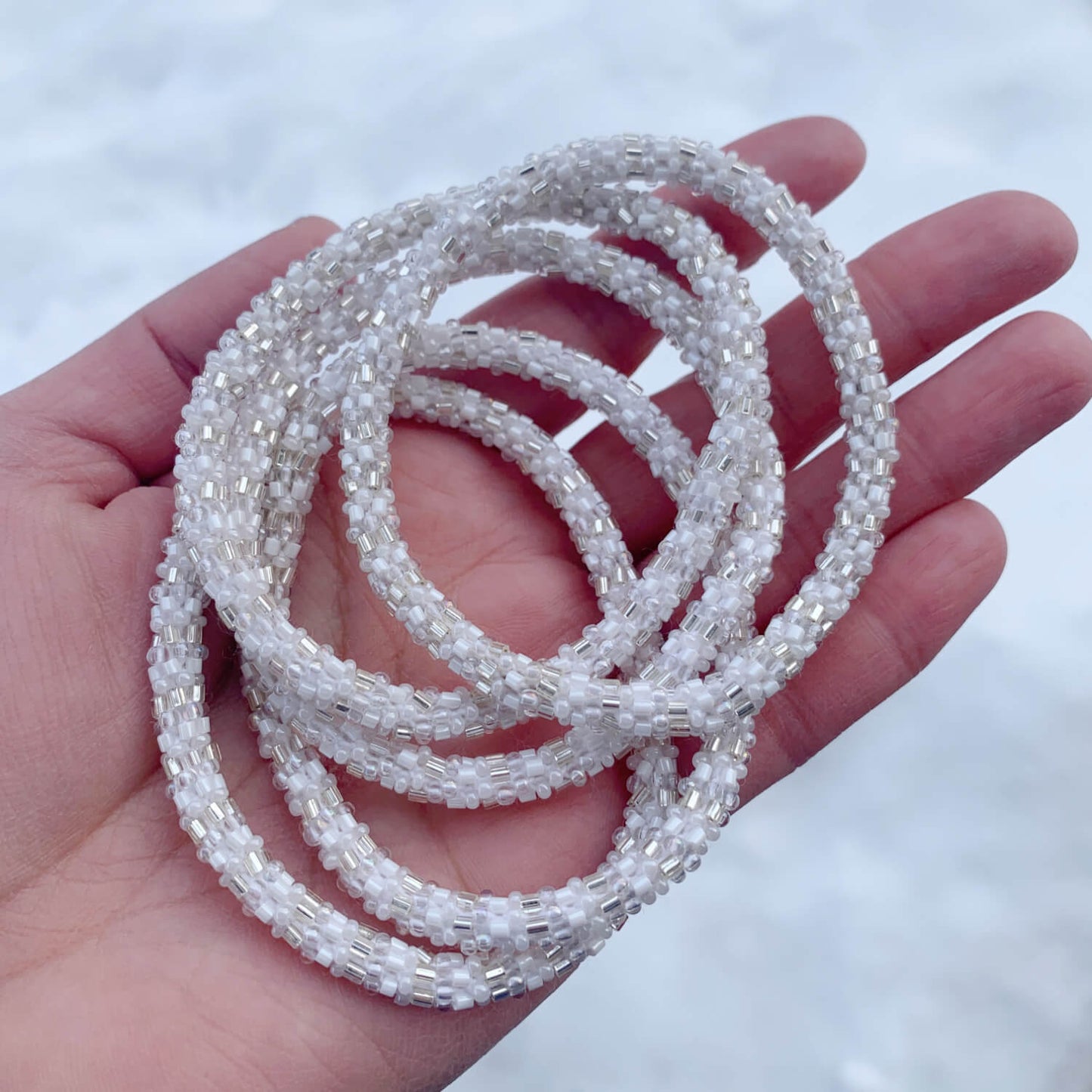 Classic White "Slender Stacker" Bracelet - LARGE ONLY! - LOTUS SKY Nepal Bracelets